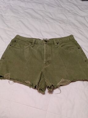 We The Free Olive Green High-Rise Distressed Denim Shorts